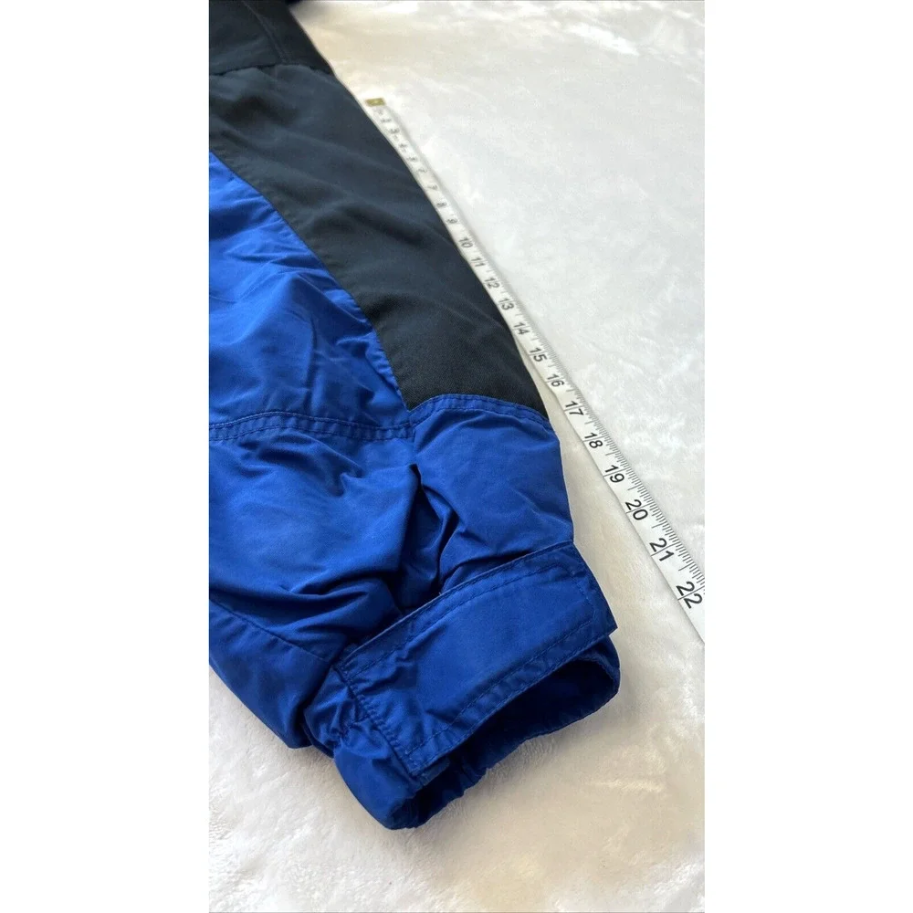 Columbia Men's Parka Sz L Blue/Black Nylon Hooded Pockets Adj Waist Fleece Lined